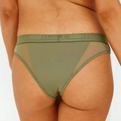 Lounge Underwear String Und Slip Contour Mesh Briefs - Khaki