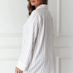 Lounge Underwear Schlaf Pinstripe Oversized Pyjama Shirt (Set) - Mink