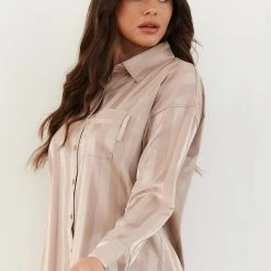 Lounge Underwear Striped Satin Pyjama Shirt - Mink Bestsellers