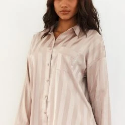 Lounge Underwear Striped Satin Pyjama Shirt - Mink Bestsellers