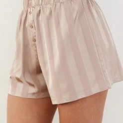 Lounge Underwear Striped Satin Pyjama Shorts - Mink