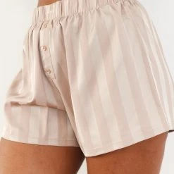 Lounge Underwear Striped Satin Pyjama Shorts - Mink