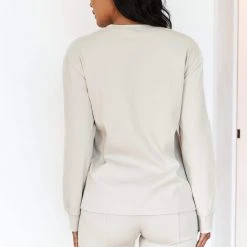 Lounge Underwear Soft Chic Ribbed Long Sleeve Top - Oatmeal Tops Und Hoodys