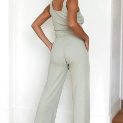 Lounge Underwear Luxury Ribbed Top (Set) - Olive