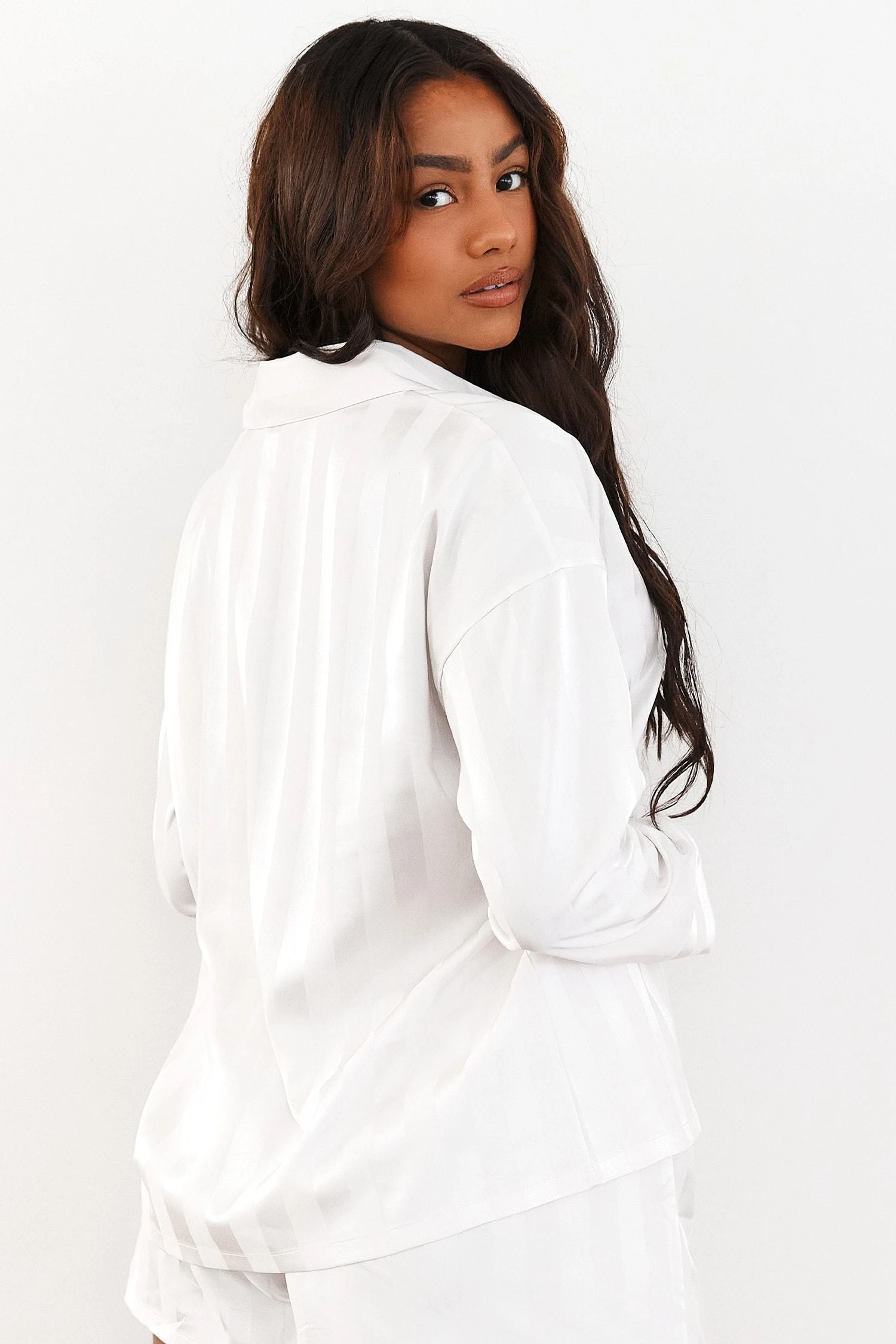 Lounge Underwear Striped Satin Pyjama Shirt - Pearl 8 Lounge Underwear Striped Satin Pyjama Shirt - Pearl