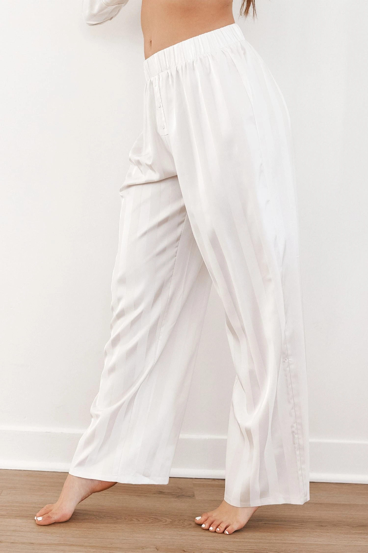 Lounge Underwear Schlaf Striped Satin Pyjama Trousers - Pearl 5 Lounge Underwear Schlaf Striped Satin Pyjama Trousers - Pearl
