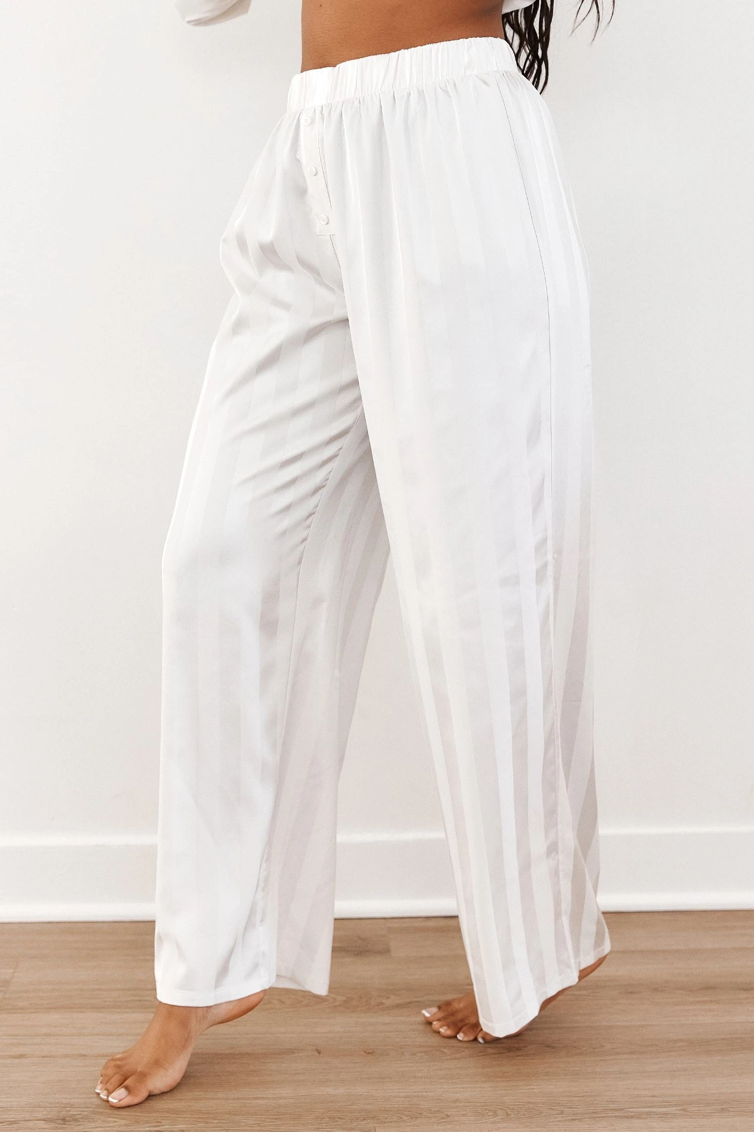 Lounge Underwear Schlaf Striped Satin Pyjama Trousers - Pearl 9 Lounge Underwear Schlaf Striped Satin Pyjama Trousers - Pearl