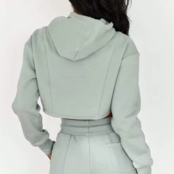 Lounge Underwear Comfy Cosy Cropped Hoodie - Sage Tops Und Hoodys