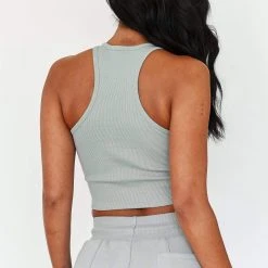 Lounge Underwear Comfy Cosy Racerback Top - Sage Tops Und Hoodys