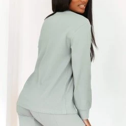 Lounge Underwear Soft Chic Ribbed Long Sleeve Top - Sage Tops Und Hoodys