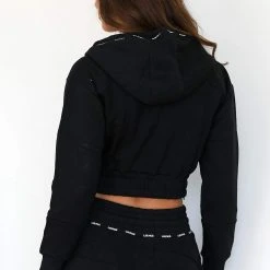 Lounge Underwear Zip Up Scrunchie Hoodie - Black