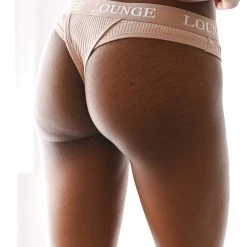 Lounge Underwear Ultra Comfort Ribbed Thong - Taupe String Und Slip