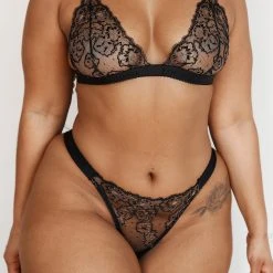 Lounge Underwear Embroidered Triangle Bra (Set) - Black 17 Lounge Underwear Embroidered Triangle Bra (Set) - Black