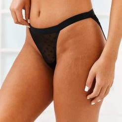 Lounge Underwear String Und Slip Love Heart Mesh Triangle Briefs - Black