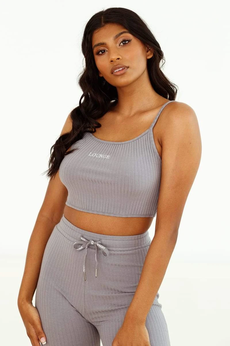 Lounge Underwear Outlet Ribbed Crop Top (Set) - Charcoal 7 Lounge Underwear Outlet Ribbed Crop Top (Set) - Charcoal