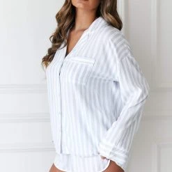 Lounge Underwear Schlaf Pinstripe Pyjama Shirt (Set) - Frost 11 Lounge Underwear Schlaf Pinstripe Pyjama Shirt (Set) - Frost