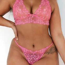 Lounge Underwear Lace Triangle Bra (Set) - Hot Pink 28 Lounge Underwear Lace Triangle Bra (Set) - Hot Pink