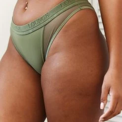 Lounge Underwear String Und Slip Contour Mesh Briefs - Khaki