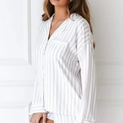 Lounge Underwear Pinstripe Pyjama Shirt (Set) - Mink 10 Lounge Underwear Pinstripe Pyjama Shirt (Set) - Mink