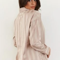 Lounge Underwear Striped Satin Pyjama Shirt - Mink Bestsellers