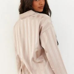 Lounge Underwear Striped Satin Pyjama Shirt - Mink Bestsellers