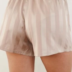 Lounge Underwear Striped Satin Pyjama Shorts - Mink
