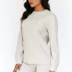 Lounge Underwear Soft Chic Ribbed Long Sleeve Top - Oatmeal Tops Und Hoodys