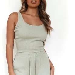 Lounge Underwear Luxury Ribbed Top (Set) - Olive