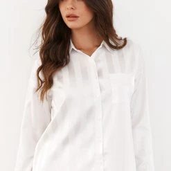 Lounge Underwear Striped Satin Pyjama Shirt - Pearl 14 Lounge Underwear Striped Satin Pyjama Shirt - Pearl