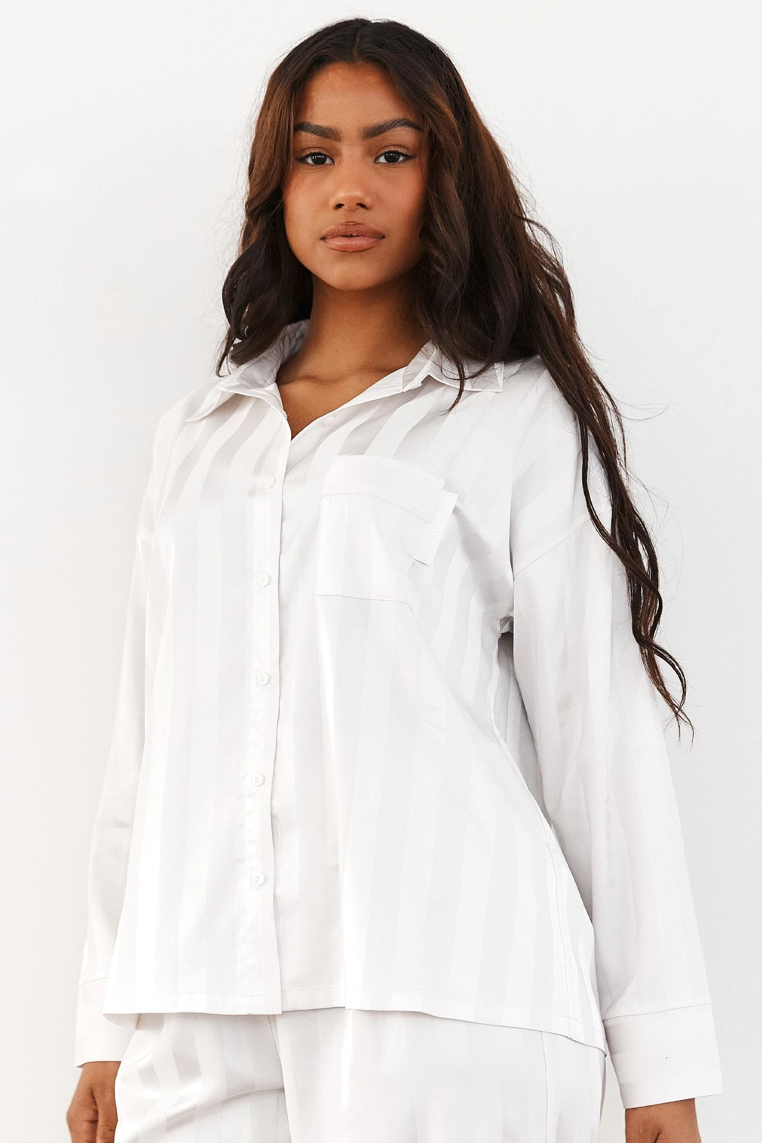 Lounge Underwear Striped Satin Pyjama Shirt - Pearl 9 Lounge Underwear Striped Satin Pyjama Shirt - Pearl