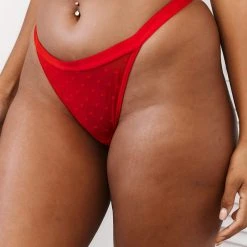 Lounge Underwear Love Heart Mesh Triangle Thong - Red