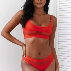 Lounge Underwear BH Ohne Bügel Sets Mesh Bra (Set) - Red