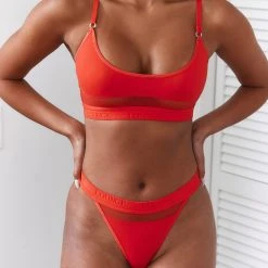 Lounge Underwear BH Ohne Bügel Sets Mesh Bra (Set) - Red