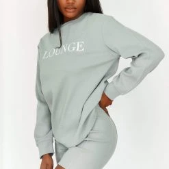 Lounge Underwear Soft Chic Ribbed Long Sleeve Top - Sage Tops Und Hoodys