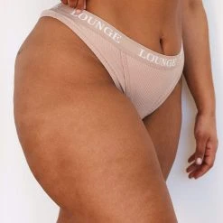 Lounge Underwear Ultra Comfort Ribbed Thong - Taupe String Und Slip