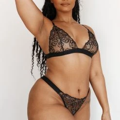 Lounge Underwear Embroidered Triangle Bra (Set) - Black 16 Lounge Underwear Embroidered Triangle Bra (Set) - Black