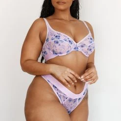 Lounge Underwear Floral Mesh Balcony Bra (Set) - Lilac Bügel-BH Sets