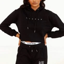 Lounge Underwear Tops Und Hoodys Cropped Hoodie - Black