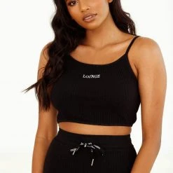 Lounge Underwear Outlet Ribbed Crop Top (Set) - Black