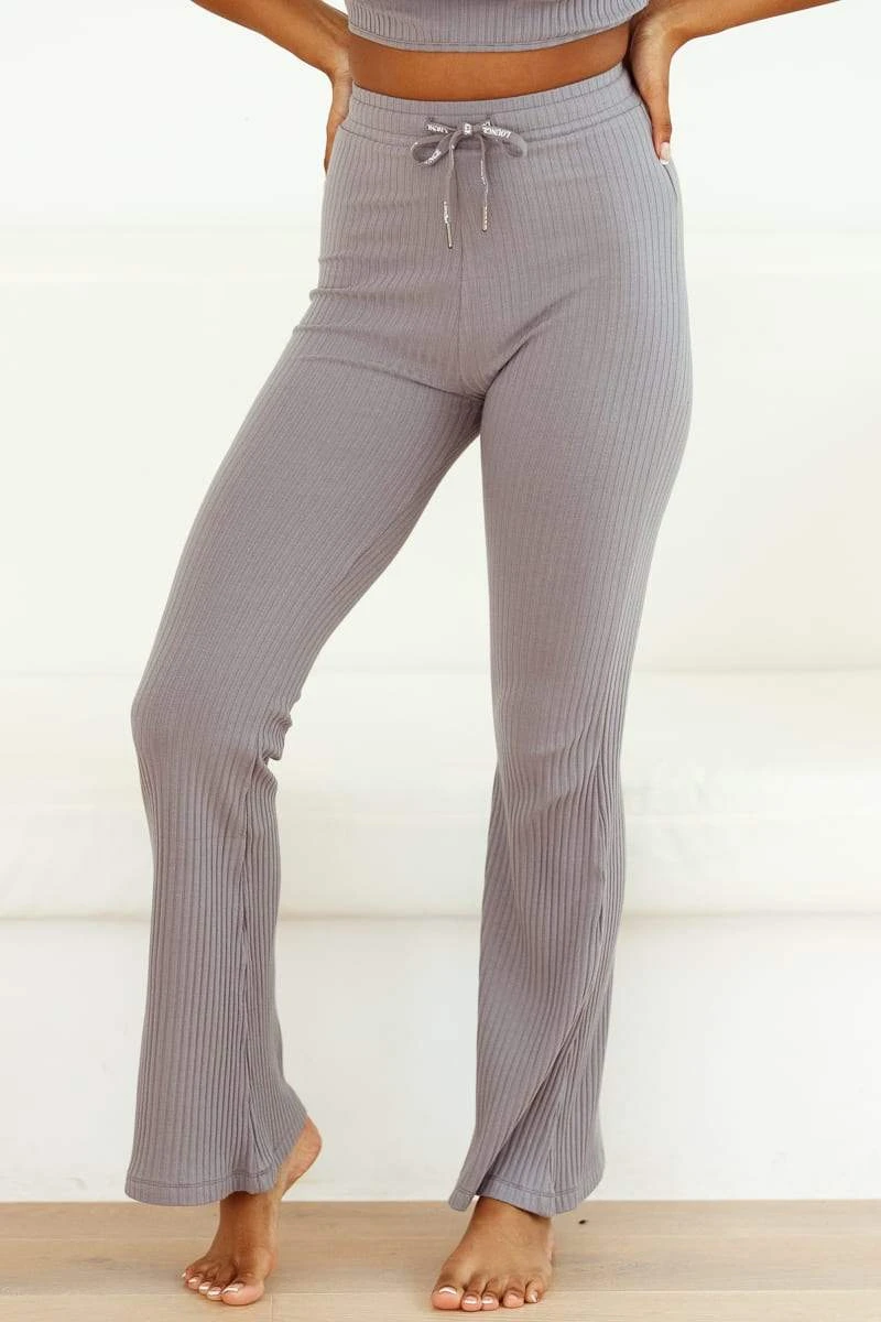 Lounge Underwear Outlet Ribbed Flared Trousers (Set) - Charcoal 3 Lounge Underwear Outlet Ribbed Flared Trousers (Set) - Charcoal
