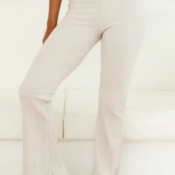 Lounge Underwear Outlet Ribbed Flared Trousers (Set) - Oatmeal Cream