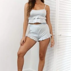 Lounge Underwear Frill Pyjama Shorts - Frost
