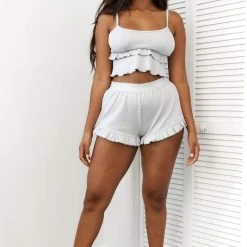 Lounge Underwear Frill Pyjama Shorts - Frost
