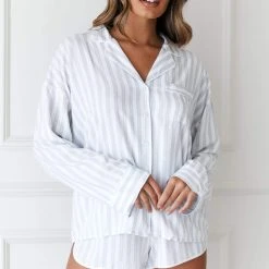 Lounge Underwear Schlaf Pinstripe Pyjama Shirt (Set) - Frost 12 Lounge Underwear Schlaf Pinstripe Pyjama Shirt (Set) - Frost