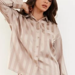 Lounge Underwear Striped Satin Pyjama Shirt - Mink Bestsellers