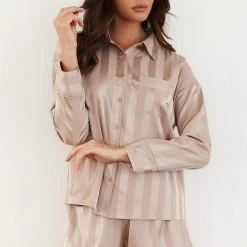 Lounge Underwear Striped Satin Pyjama Shorts - Mink