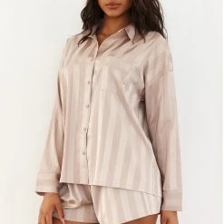 Lounge Underwear Striped Satin Pyjama Shorts - Mink