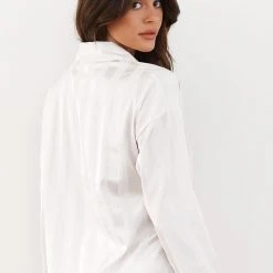 Lounge Underwear Striped Satin Pyjama Shirt - Pearl