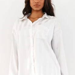 Lounge Underwear Striped Satin Pyjama Shirt - Pearl 18 Lounge Underwear Striped Satin Pyjama Shirt - Pearl