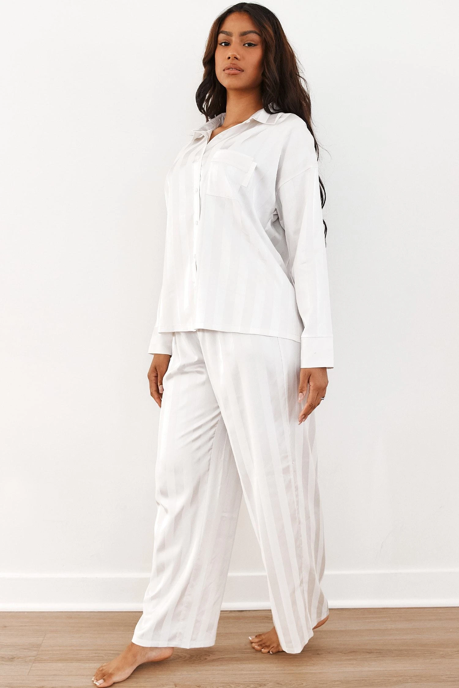 Lounge Underwear Schlaf Striped Satin Pyjama Trousers - Pearl 10 Lounge Underwear Schlaf Striped Satin Pyjama Trousers - Pearl